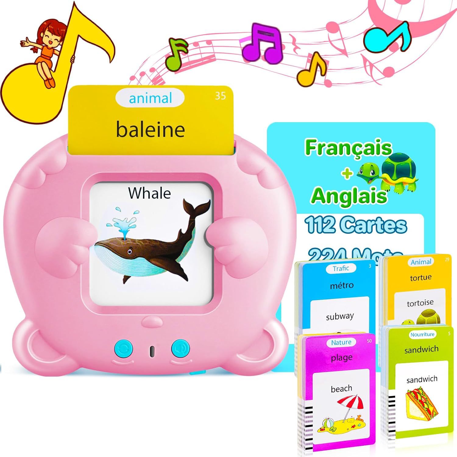 3 in One 1 Talking Flash Cards for Toddlers 2-6 Bilingual French-English