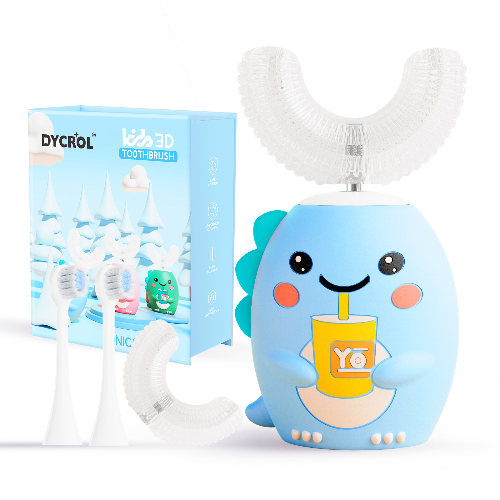 Innovative kids’ 3D U-shaped automatic toothbrush with soft silicone mouthpiece for full-mouth cleaning and playful design