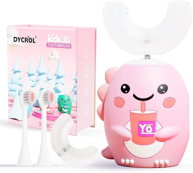 Innovative kids’ 3D U-shaped automatic toothbrush with soft silicone mouthpiece for full-mouth cleaning and playful design
